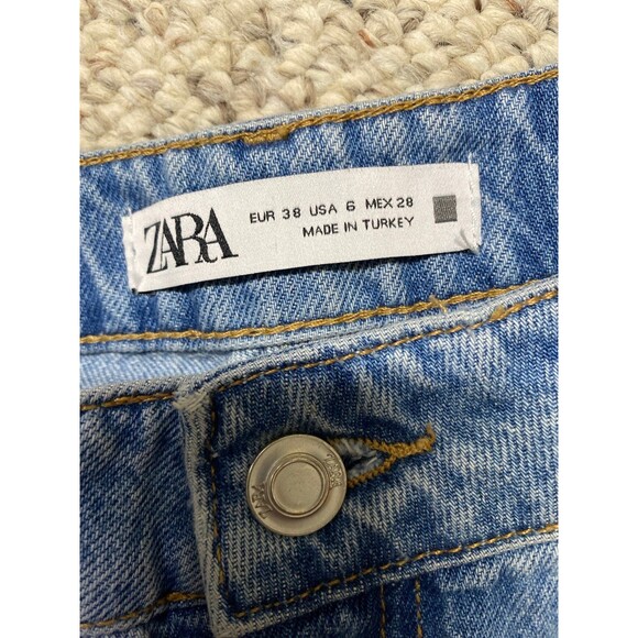 Zara High-Rise Front Patch Pocket Straight Wide Leg Raw Hem Size 6 - Picture 6 of 7